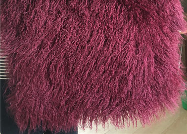 중국 포도주 색깔 작은 양가죽 던짐, 긴 머리 방풍 티베트 어린 양 모피 모피  협력 업체