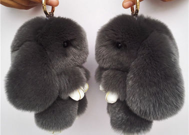 중국 의복을 위한 토끼 모피 키 체인 진한 회색 진짜 귀여운 견면 벨벳 동물성 모양 협력 업체