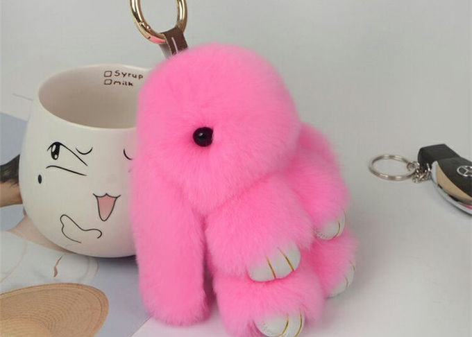 분홍색 토끼 모피 Keychain