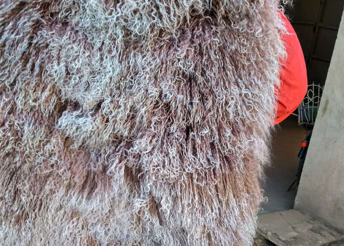 몽골 양가죽 은신처 100% 긴 머리 티벳 어린 양 모피 꼬부라진 모직 판 덮개