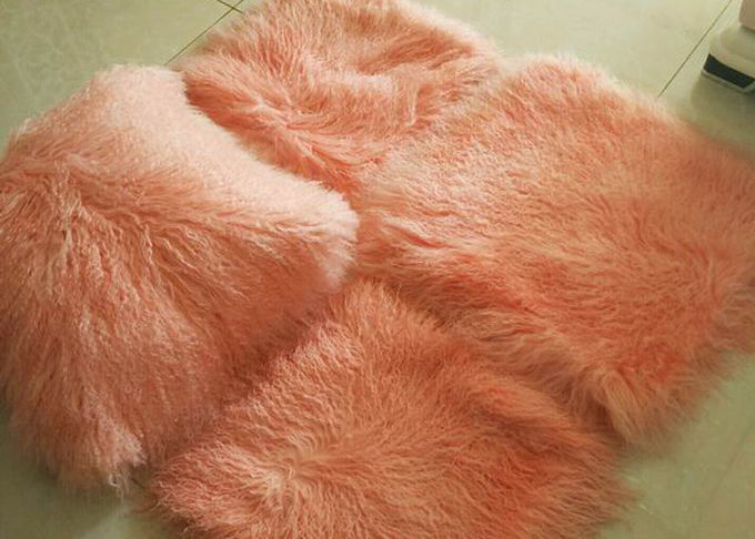 진짜 몽골 모피 100% 분홍색 긴 머리 양가죽 어린 양 모피 방석 45cm 사각